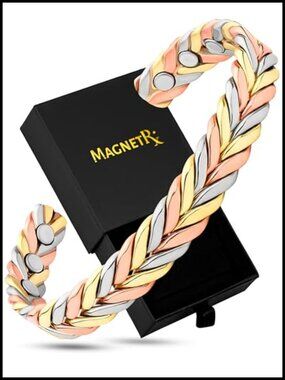 Woven Copper Magnetic Cuff Bracelet with Magnets Adjustable